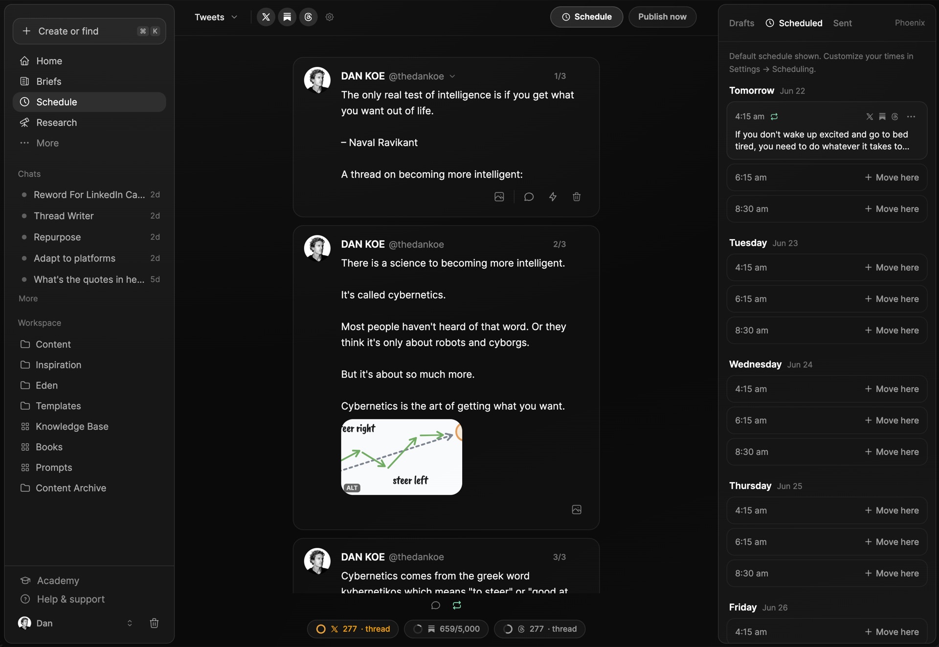 L’organisateur de contenu en kanban, avec les cartes d’idées rangées en colonnes